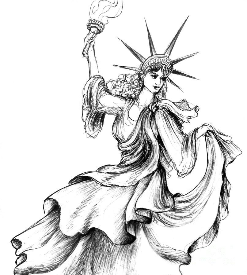 Statue Of Liberty Drawing - Dancing Lady Liberty by Sofia Goldberg