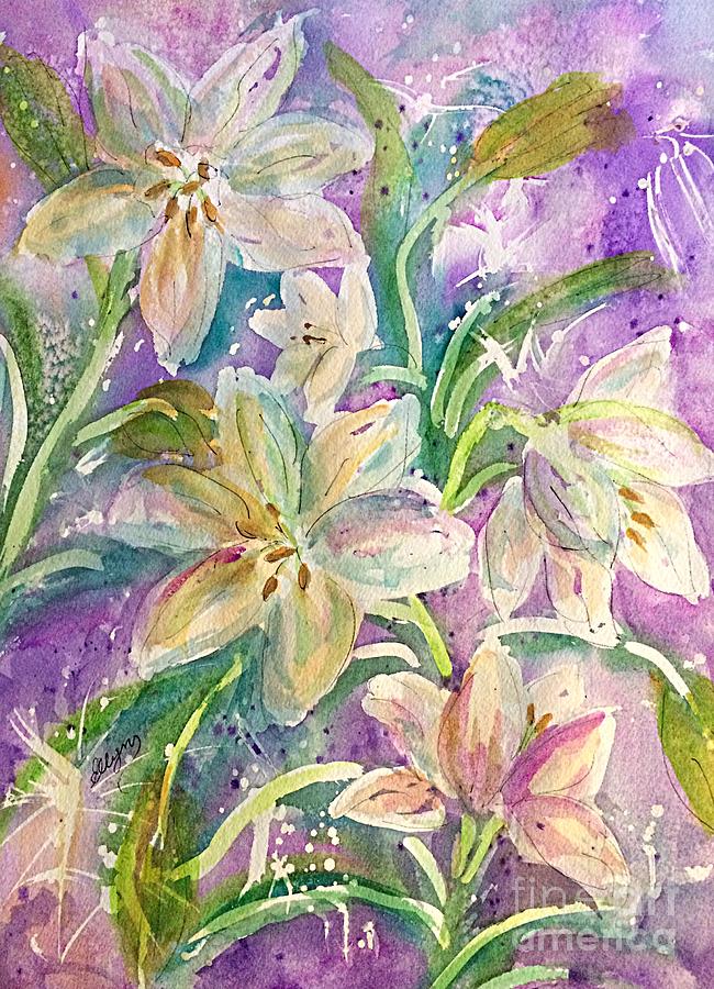 Dancing Easter Lilies Painting by Ellen Levinson