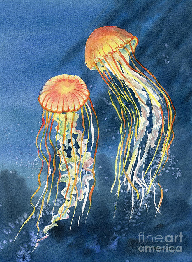Fish Painting - Dancing of Jelly Fish by Melly Terpening