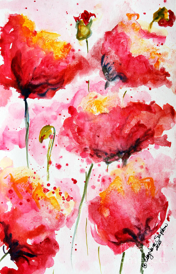 Poppy Painting - Dancing Poppies Galore watercolor by CheyAnne Sexton