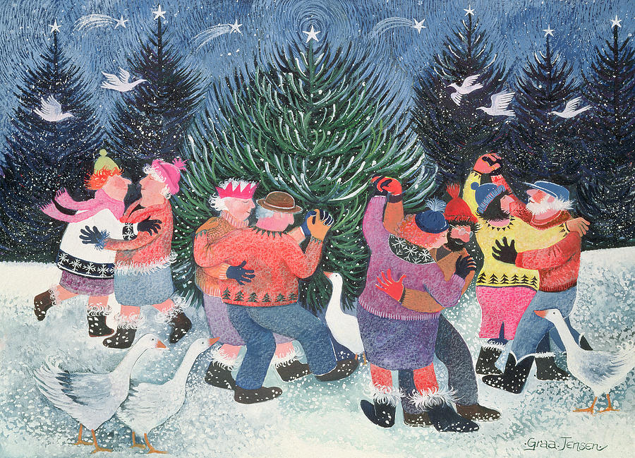 Christmas Painting - Dancing Round the Tree by Lisa Graa Jensen