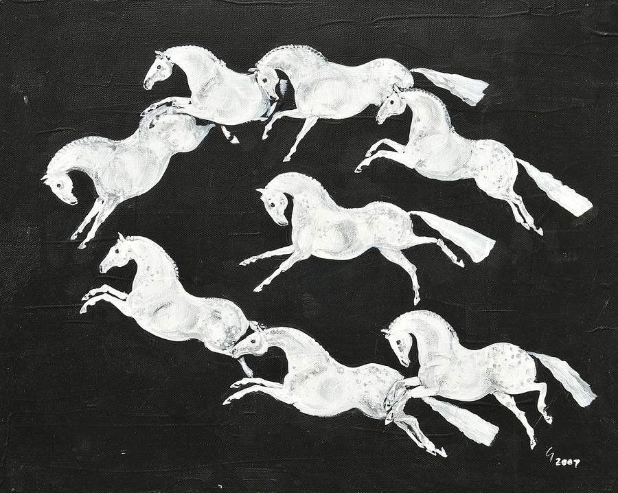 Spanish Horses Painting - Dancing Spanish Horses by Liz Pizzo