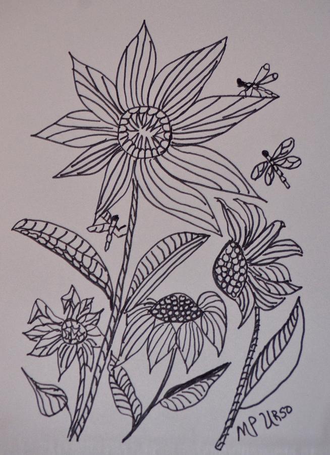 Dancing Sunflowers Drawing by Maria Urso - Fine Art America
