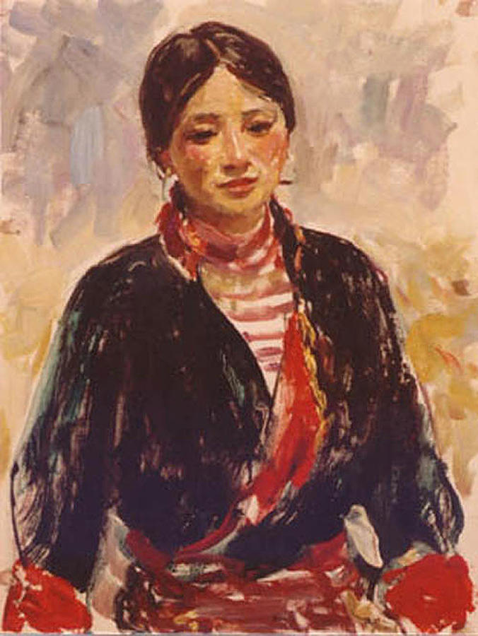 Dancing Tibet Girl Of Miyaluo Painting by Ji-qun Chen