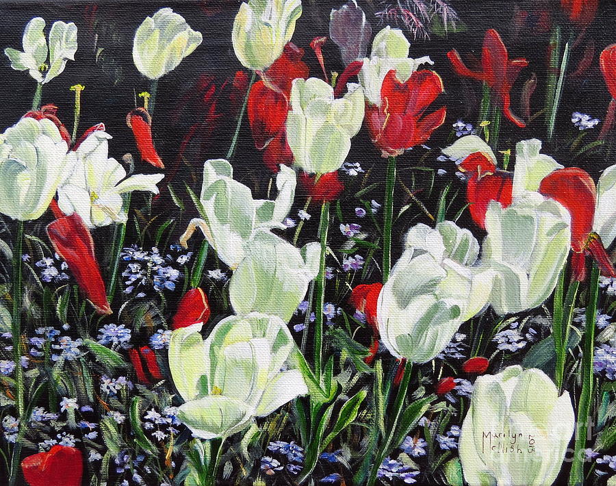 Dancing tulips Painting by Marilyn McNish