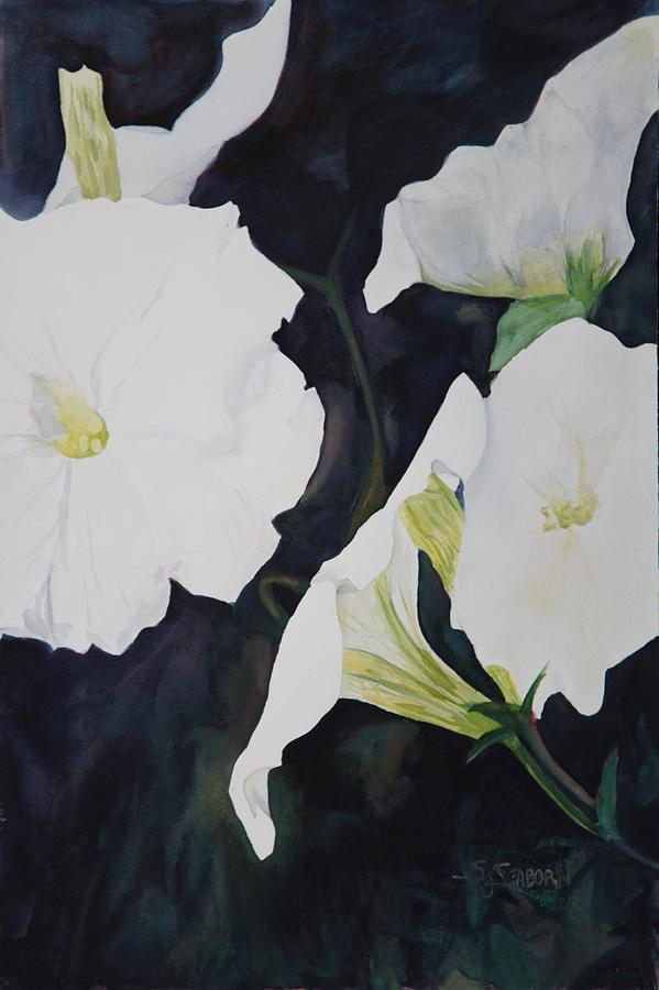 Dancing White Petunias Painting by Susan Seaborn
