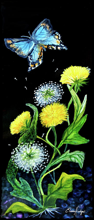 Dandelions And Butterfly Painting