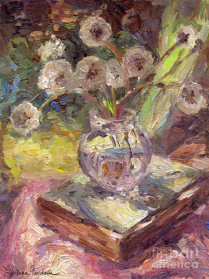 Dandelions flowers in a vase sunny still life painting Painting by Svetlana Novikova