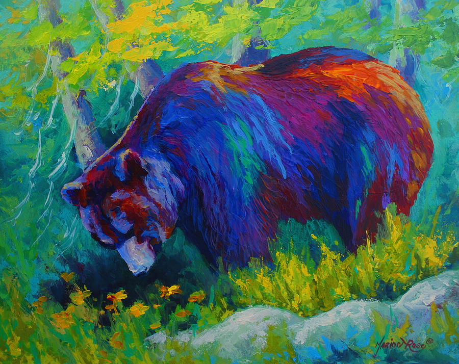 Wildlife Painting - Dandelions For Dinner - Black Bear by Marion Rose