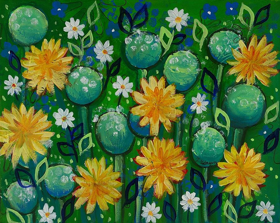 Dandelions in Peoples Park Painting by Teodora Totorean