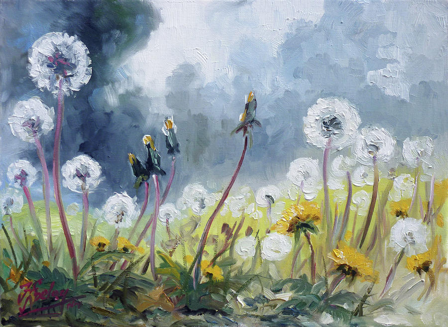 Dandelions - spring Painting by Irek Szelag