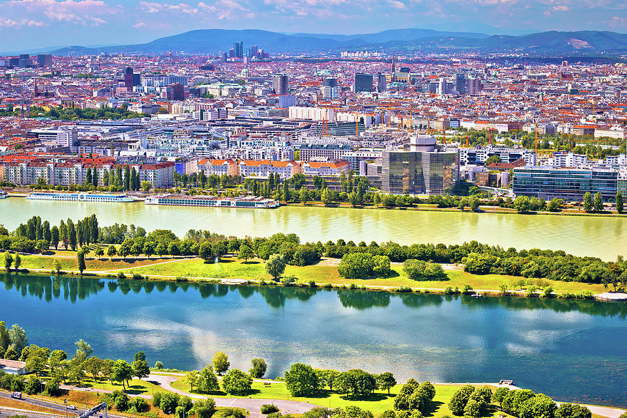 Dandube river and Vienna cityscape view Photograph by Brch Photography