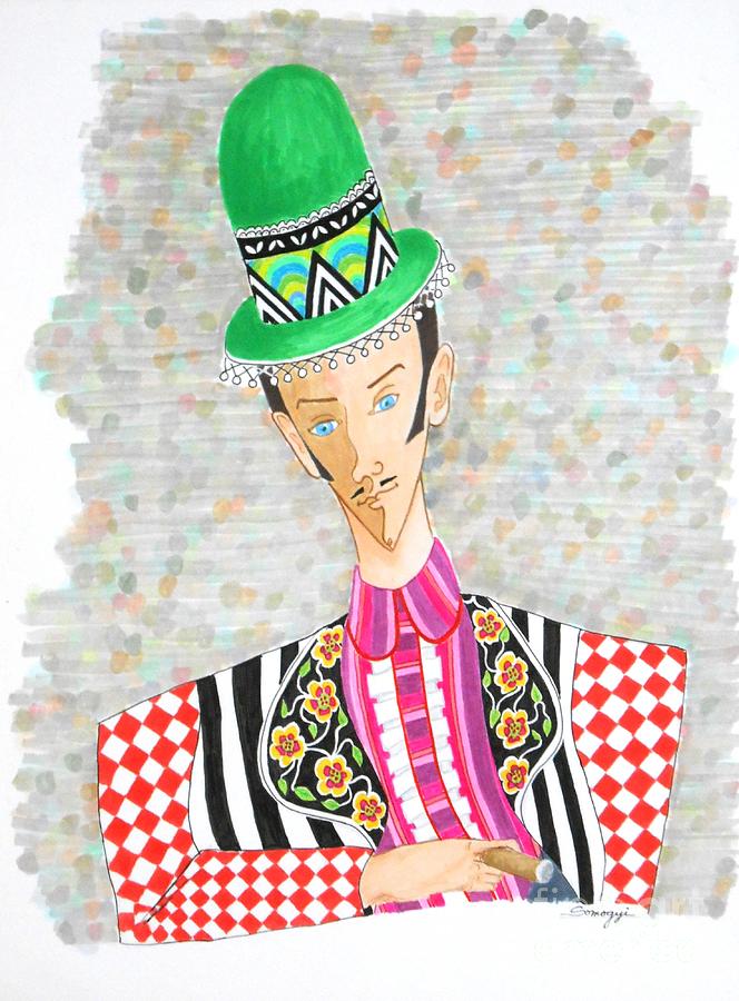 Dandy in Derby with Cigar Mixed Media by Jayne Somogy