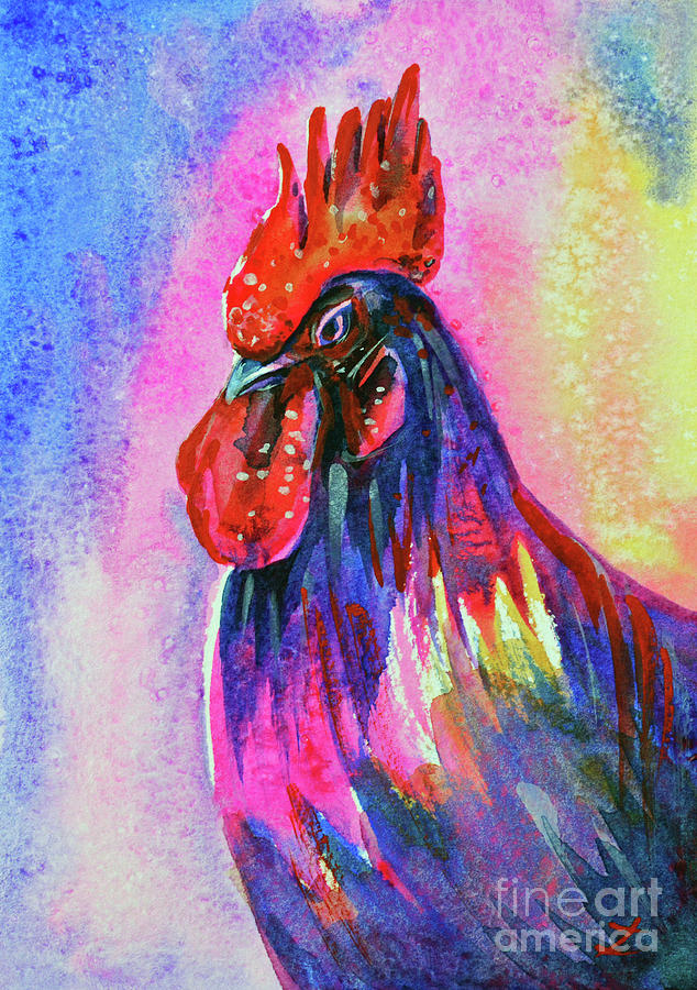 Dandy Rooster Painting by Zaira Dzhaubaeva