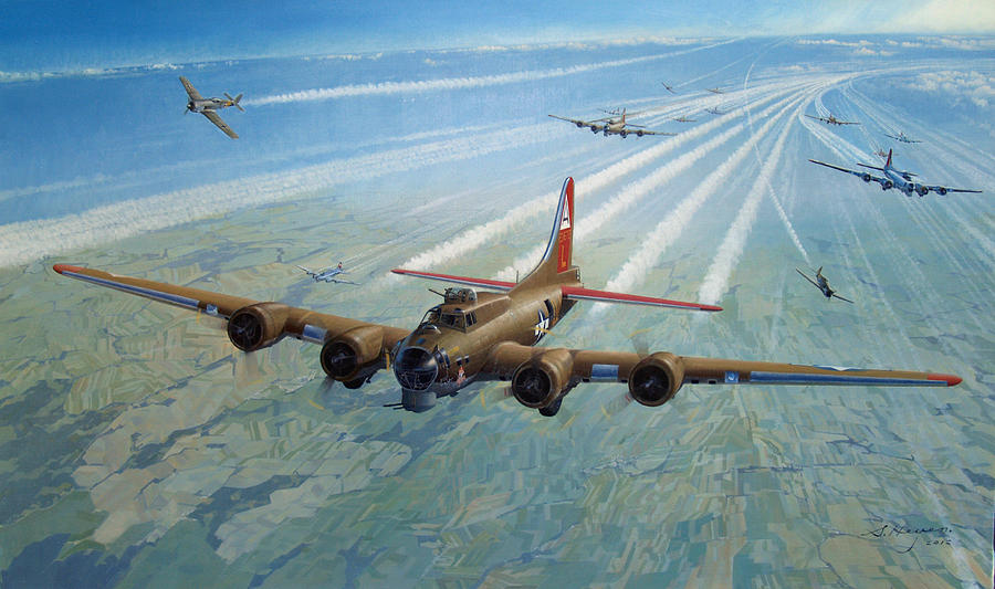 B-17 Painting - Danger Cold Fear and Courage by Steven Heyen