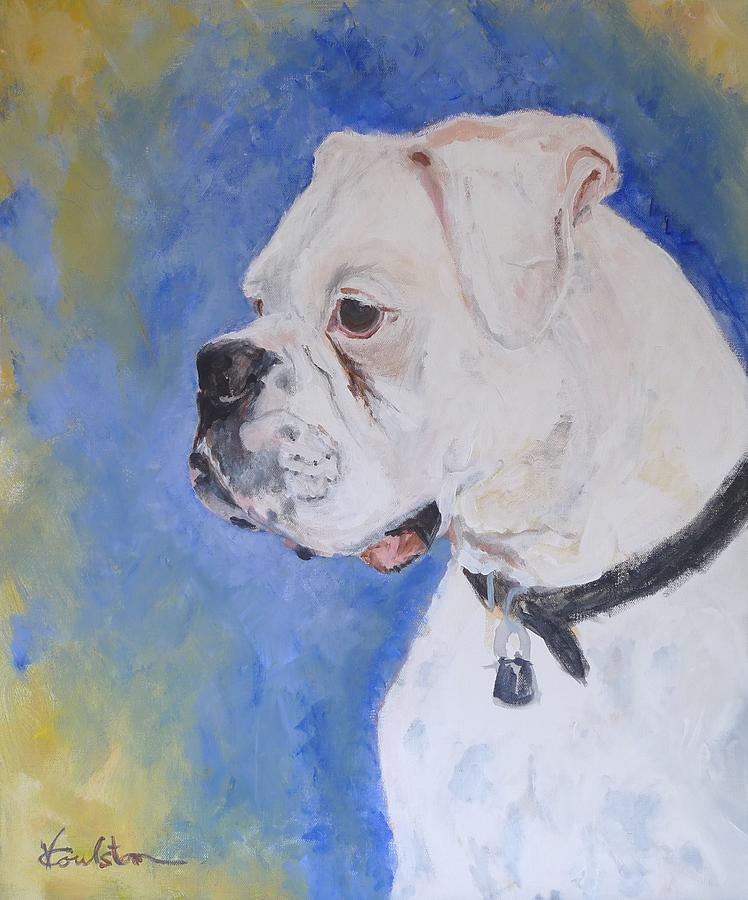 Animal Painting - Danger the white Boxer by Veronica Coulston