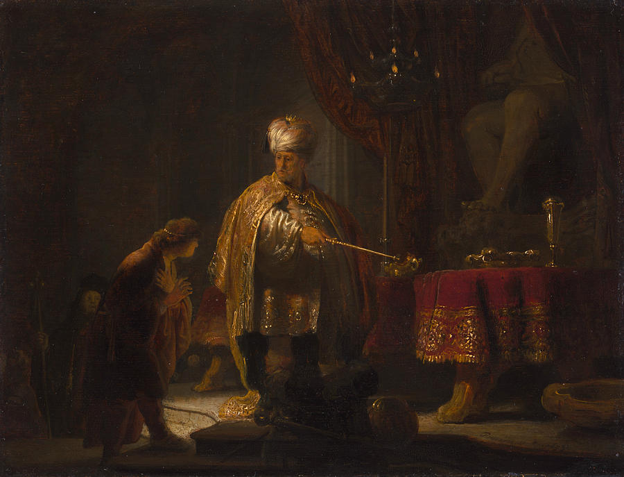 Daniel and Cyrus Before the Idol Bel Painting by Rembrandt