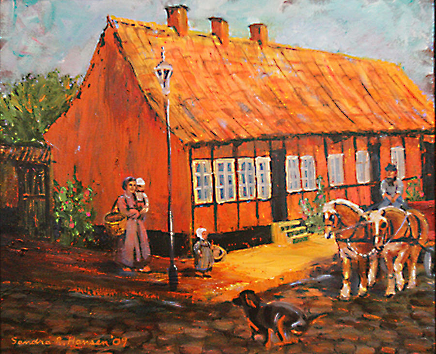 Danish Cottage Painting by Art Nomad Sandra  Hansen