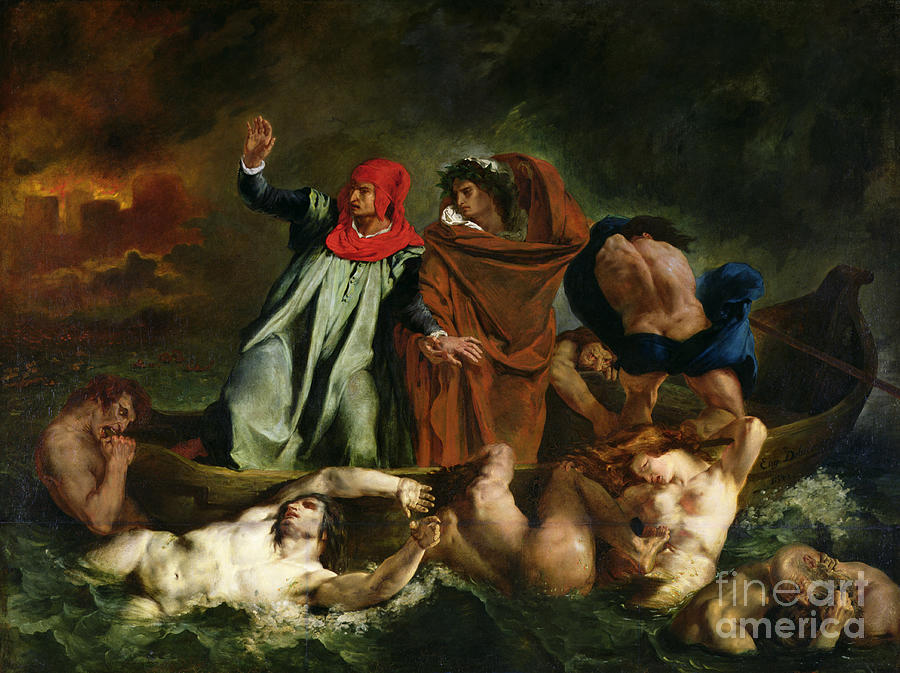 Dante and Virgil in the Underworld Painting by Eugene Delacroix