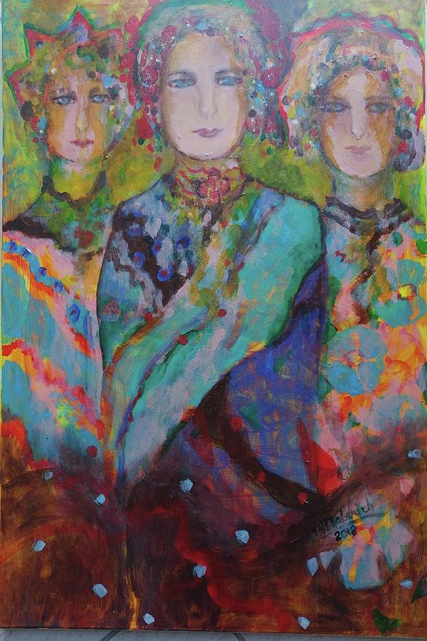 Three Girls Painting - Danube Days by Norma Malerich