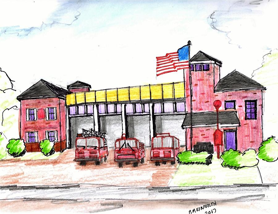 Fire station Drawing, painting and coloring for kids | Drawing and coloring Fire  station for kids - YouTube