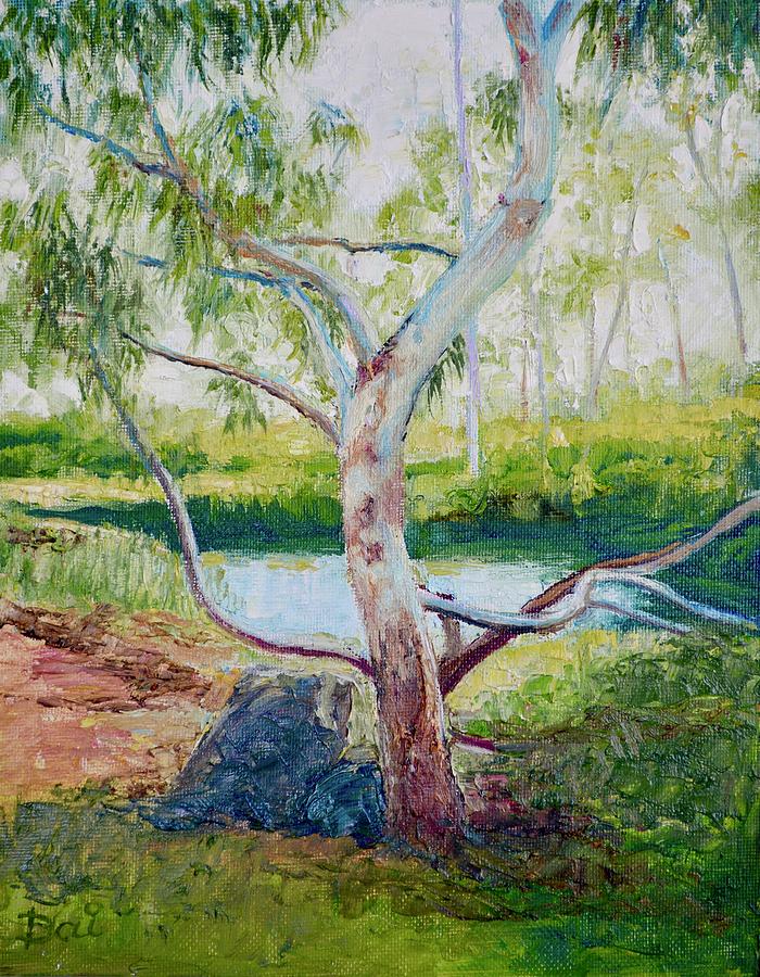 Eucalyptus Painting - Darebin Boulder and Gumtree by Dai Wynn