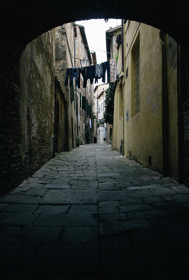 Dark Alleyway With Clothes Hanging In Siena Tuscany Italy Photograph By Alexandre Rotenberg