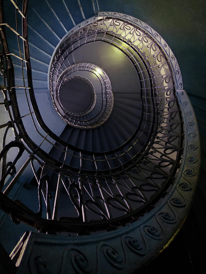 Dark blue color spiral staircase Photograph by Jaroslaw Blaminsky