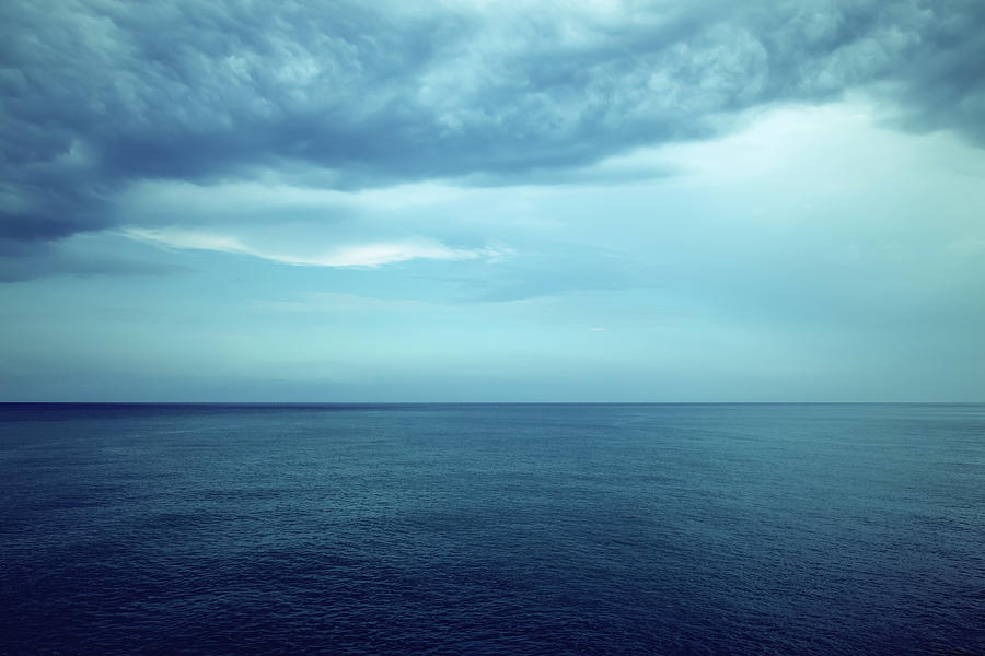 Nature Photograph - Dark blue sea and stormy clouds by GoodMood Art