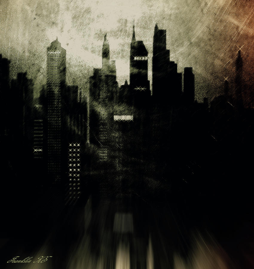 Abstract Skyline Painting - Dark City Skyline by KaFra Art