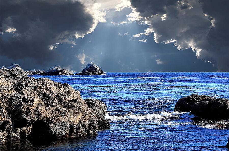 Pacific Ocean Mixed Media - Dark Clouds and Blue Waters by M Three Photos