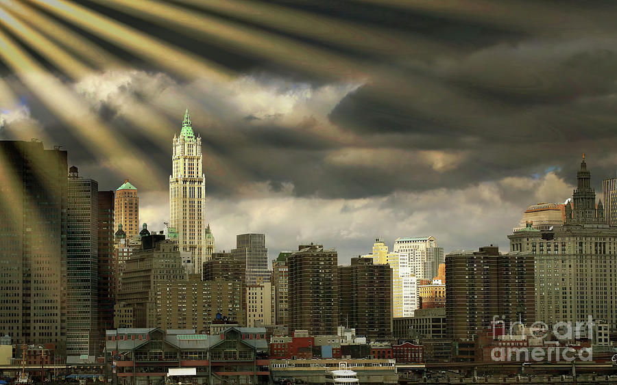 Dark Clouds Light Over New York City  Photograph by Chuck Kuhn