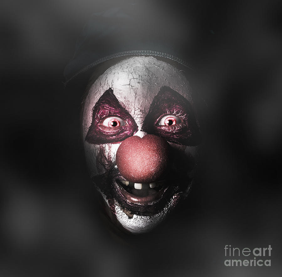 Halloween Photograph - Dark evil clown face with scary joker smile by Jorgo Photography