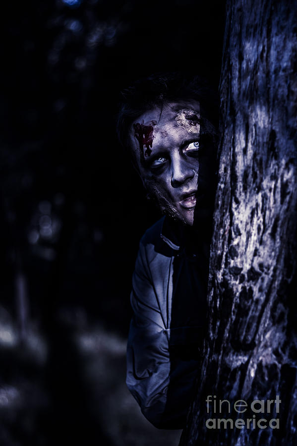 Dark evil zombie watching from horror forest Photograph by Jorgo Photography