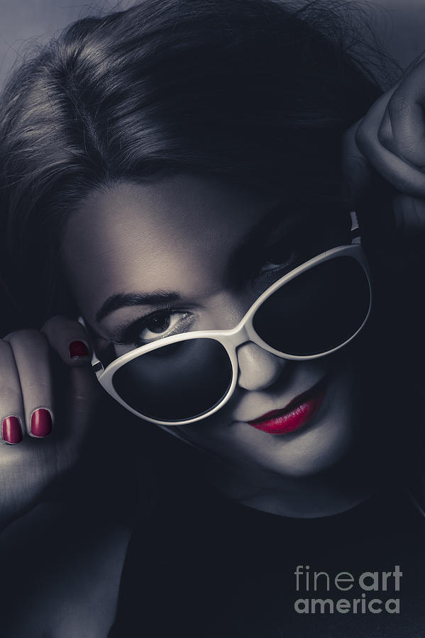 Portrait Photograph - Dark fashion portrait. Female model in sunglasses by Jorgo Photography