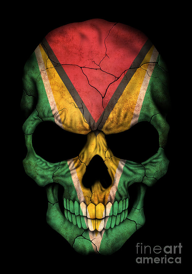 Skull Digital Art - Dark Guyanese Flag Skull by Jeff Bartels