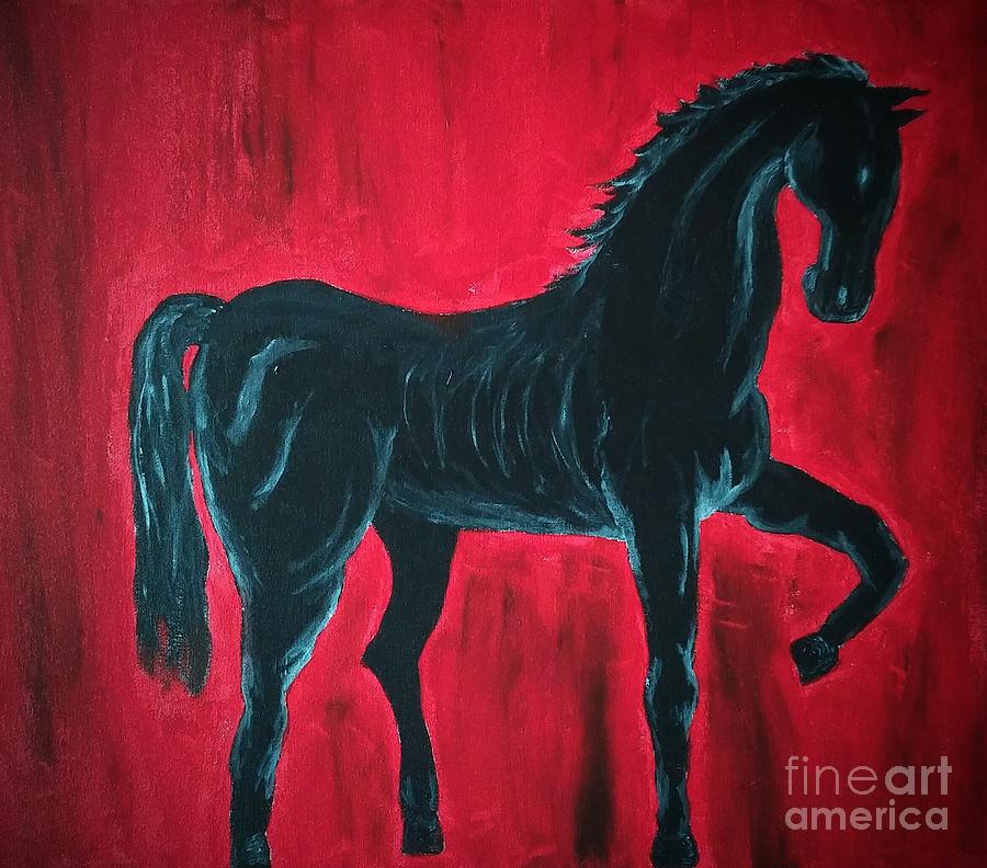 Horse Painting - Dark horse by Heather James