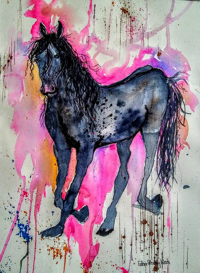 Dark Horse in Pink Painting by Esther Woods