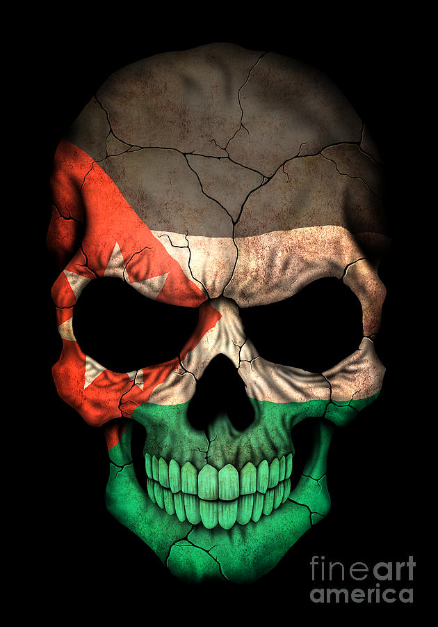 Skull Digital Art - Dark Jordanian Flag Skull by Jeff Bartelns