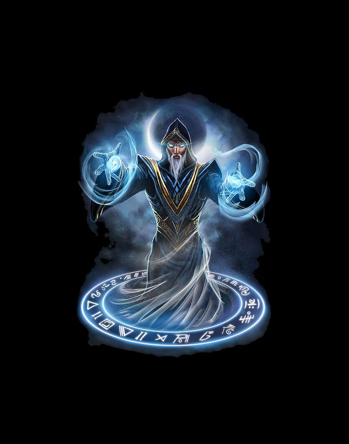 Wizard Digital Art - Dark Lightning Necromancer Wizard in an Spell Circle by Yuval Shabtay