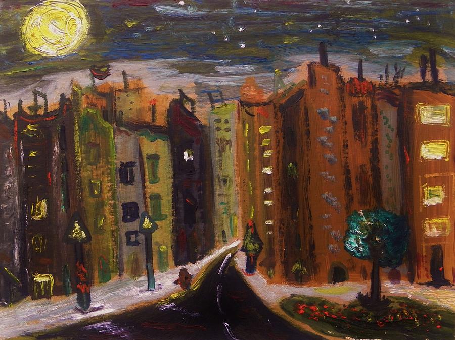 Dark Night-Golden Moon Painting by Mary Carol Williams