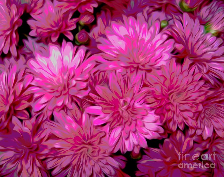 Dark Pink Mums with Chinese Lantern Smudge Effect Mixed Media by Rose Santuci-Sofranko