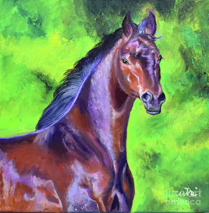 Dark Red Bay Horse Painting by Anne Cameron Cutri