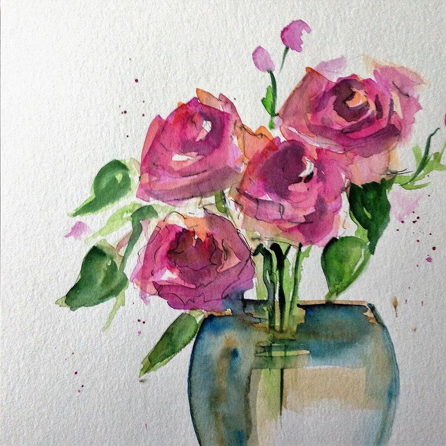Dark Red Roses  Painting by Britta Zehm