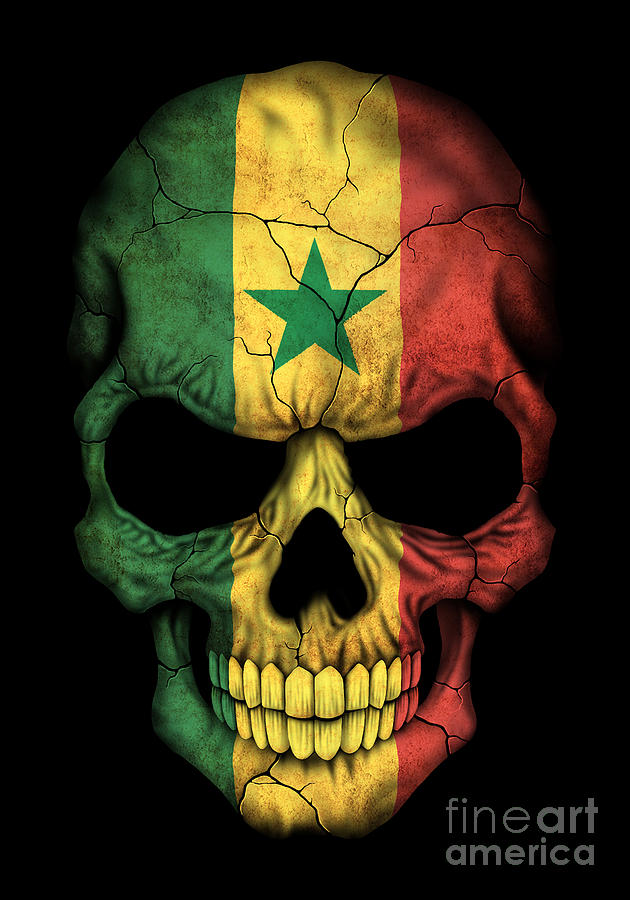 Skull Digital Art - Dark Senegal Flag Skull by Jeff Bartels