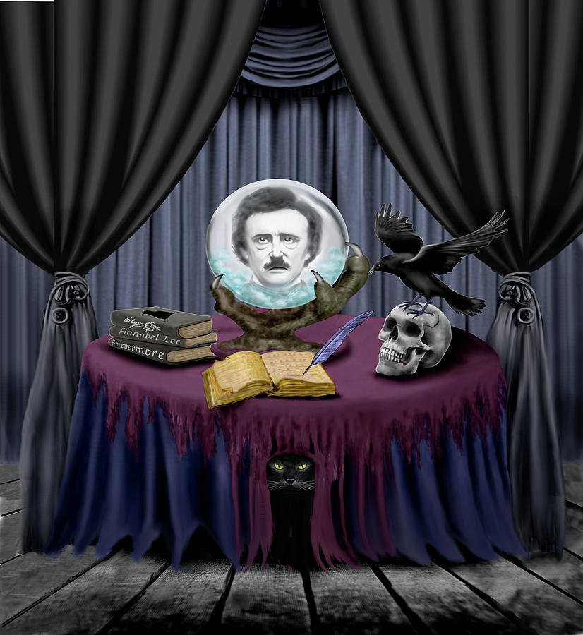 Raven Digital Art - Dark Shadows Summon Edgar Allan Poe by Glenn Holbrook