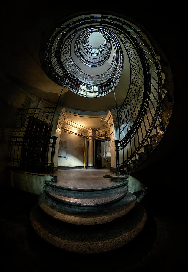 Dark spiral staircase Photograph by Jaroslaw Blaminsky