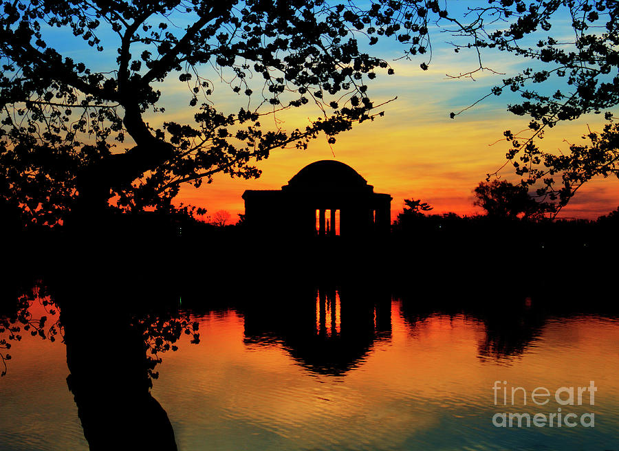 Dark Sunrise Jefferson Memorial Photograph by Karen Jorstad