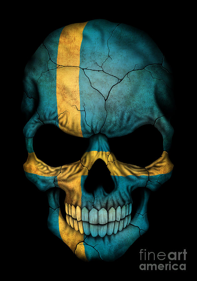 Skull Digital Art - Dark Swedish Flag Skull by Jeff Bartels