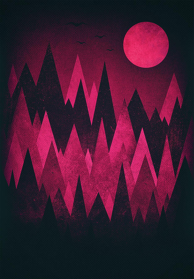 Dark Triangles - Peak Woods Abstract Grunge Mountains Design in red black Digital Art by Philipp Rietz